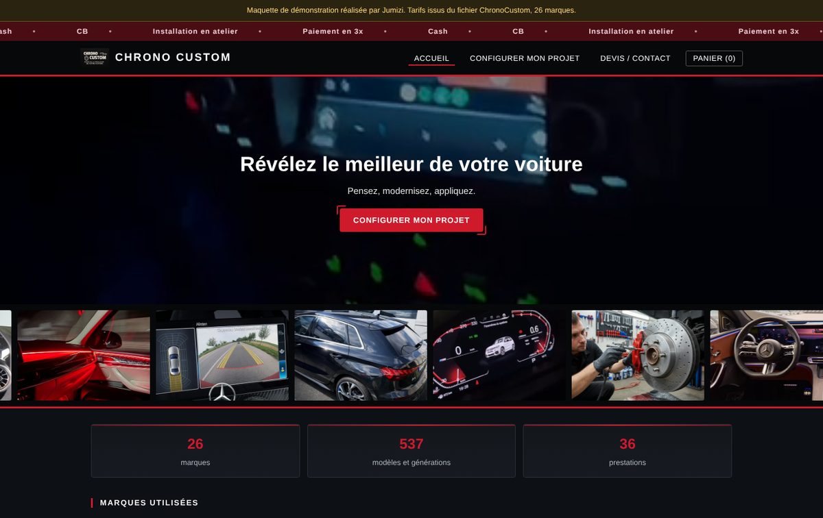 Maquette ChronoCustom : page d'accueil